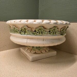 Ceramic Pedestal Urn Succulent Planter 7" Cream Green Vintage Neoclassical 5854